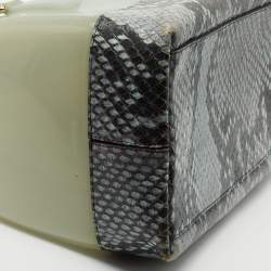 Pre Owned Furla Black/Grey Rubber and Python Embossed Leather Medium Candy Satchel