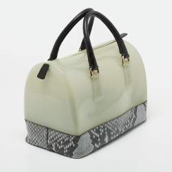 Pre Owned Furla Black/Grey Rubber and Python Embossed Leather Medium Candy Satchel