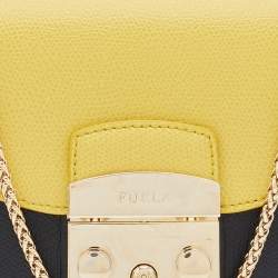 Pre Owned Furla Black/Yellow Leather Interchangeable Flaps My Play Mini Metropolis Crossbody Bag