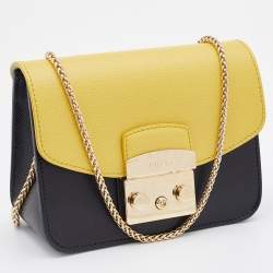Pre Owned Furla Black/Yellow Leather Interchangeable Flaps My Play Mini Metropolis Crossbody Bag