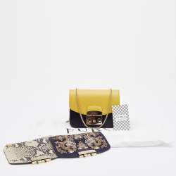 Pre Owned Furla Black/Yellow Leather Interchangeable Flaps My Play Mini Metropolis Crossbody Bag