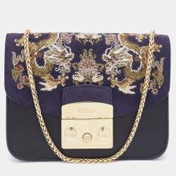 Pre Owned Furla Black/Yellow Leather Interchangeable Flaps My Play Mini Metropolis Crossbody Bag