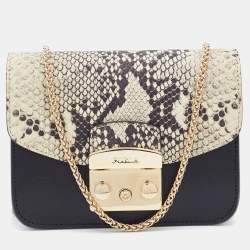 Pre Owned Furla Black/Yellow Leather Interchangeable Flaps My Play Mini Metropolis Crossbody Bag