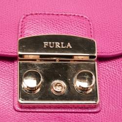 Pre Owned Furla Pink Leather Mini Metropolis Chain Crossbody Bag