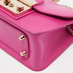 Pre Owned Furla Pink Leather Mini Metropolis Chain Crossbody Bag