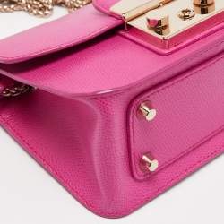 Pre Owned Furla Pink Leather Mini Metropolis Chain Crossbody Bag