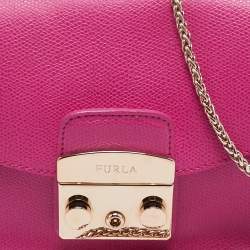 Pre Owned Furla Pink Leather Mini Metropolis Chain Crossbody Bag