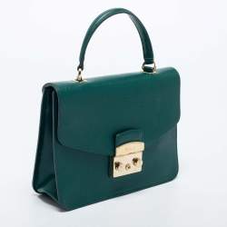Pre Owned Furla Green Leather Metropolis Top Handle Bag