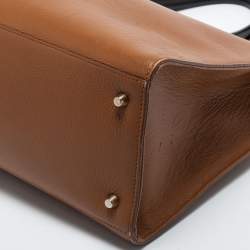 Furla Brown/Black Leather Pushlock Flap Tote