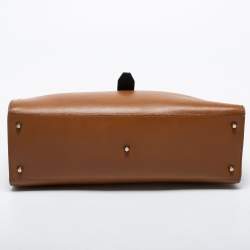 Furla Brown/Black Leather Pushlock Flap Tote