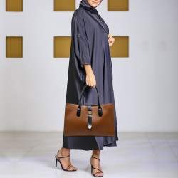 Furla Brown/Black Leather Pushlock Flap Tote