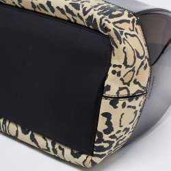 Pre Owned Furla Black/Beige Leopard Print Rubber and Leather Candy Satchel
