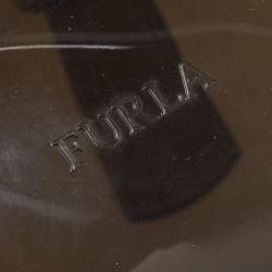 Pre Owned Furla Black/Beige Leopard Print Rubber and Leather Candy Satchel