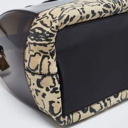 Pre Owned Furla Black/Beige Leopard Print Rubber and Leather Candy Satchel