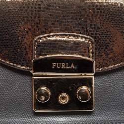 Pre Owned Furla Grey/Gold Leather and Glitter Interchangeable Flaps My Play Mini Metropolis Bag