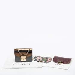 Pre Owned Furla Grey/Gold Leather and Glitter Interchangeable Flaps My Play Mini Metropolis Bag