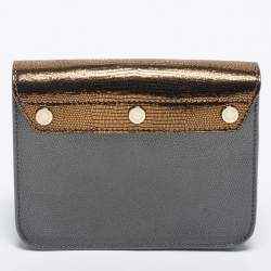 Pre Owned Furla Grey/Gold Leather and Glitter Interchangeable Flaps My Play Mini Metropolis Bag