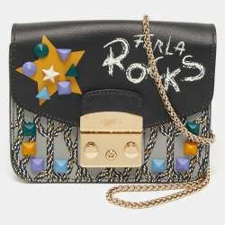 Pre Owned Furla Multicolor Studs Leather Metropolis Crossbody Bag