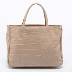 Pre Owned Furla Beige Croc Embossed Leather Practica Tote 