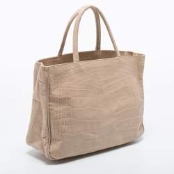 Pre Owned Furla Beige Croc Embossed Leather Practica Tote 