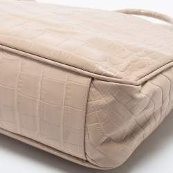 Pre Owned Furla Beige Croc Embossed Leather Practica Tote 