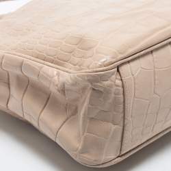 Pre Owned Furla Beige Croc Embossed Leather Practica Tote 