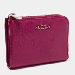 Pre Owned Furla Pink Leather Zip Compact Wallet