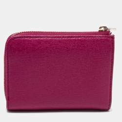 Pre Owned Furla Pink Leather Zip Compact Wallet