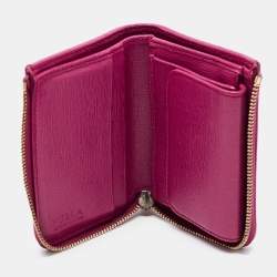 Pre Owned Furla Pink Leather Zip Compact Wallet