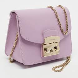 Furla Purple Leather Mini Metropolis Chain Crossbody Bag