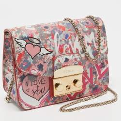 Pre Owned Furla Multicolor Graffiti Leather Mini Metropolis Chain Crossbody Bag