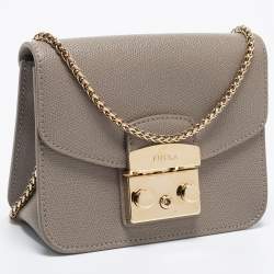 Pre Owned Furla Beige Leather Mini Metropolis Crossbody Bag