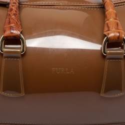 Pre Owned Furla Brown Embossed Leather and Rubber Medium Candy Satchel