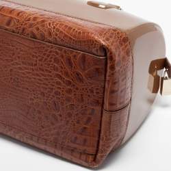 Pre Owned Furla Brown Embossed Leather and Rubber Medium Candy Satchel