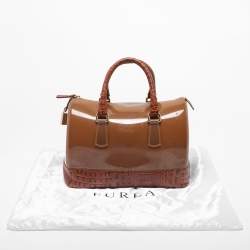 Pre Owned Furla Brown Embossed Leather and Rubber Medium Candy Satchel