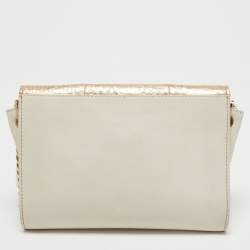 Furla Gold/Cream Leather and Python Embossed Leather Shoulder Bag