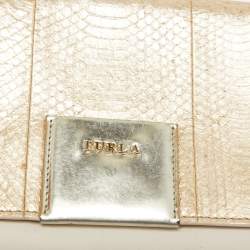 Furla Gold/Cream Leather and Python Embossed Leather Shoulder Bag