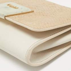 Furla Gold/Cream Leather and Python Embossed Leather Shoulder Bag
