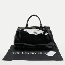 Pre Owned Furla Black Patent Leather Zip Satchel
