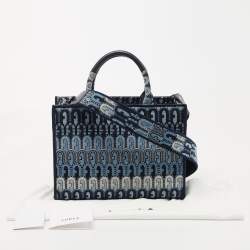 Pre Owned Furla Blue Printed Jacquard Small Opportunity Tote 