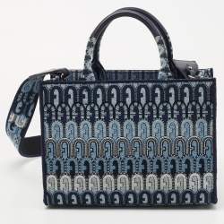 Pre Owned Furla Blue Printed Jacquard Small Opportunity Tote 