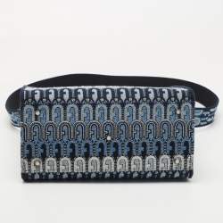 Pre Owned Furla Blue Printed Jacquard Small Opportunity Tote 