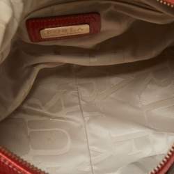 Pre Owned Furla Orange Textured Leather Zip Boston Satchel