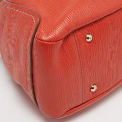 Pre Owned Furla Orange Textured Leather Zip Boston Satchel