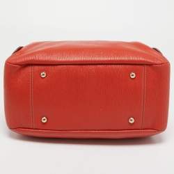 Pre Owned Furla Orange Textured Leather Zip Boston Satchel