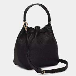 Furla Black Leather Atena Drawstring Bucket Bag