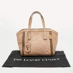 Pre Owned Furla Beige Ostrich Zip Detail Satchel