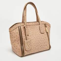 Pre Owned Furla Beige Ostrich Zip Detail Satchel