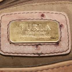 Pre Owned Furla Beige Ostrich Zip Detail Satchel