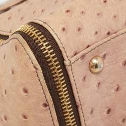 Pre Owned Furla Beige Ostrich Zip Detail Satchel